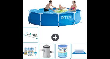Intex Rond Frame Zwembad - 305 x 76 cm - Blauw - Inclusief Onderhoudspakket - Zwembadfilterpomp - Filter - Grondzeil - Stofzuiger