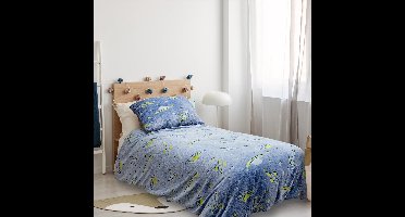 Glow in the dark - Dekbedovertrek Ruimte - teddy fleece - 140x220 + 65x65cm