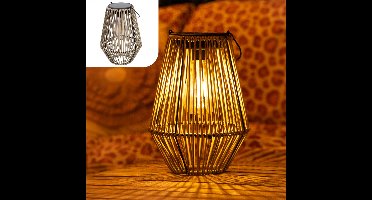 Gadgy Solar Tuinverlichting Rattan Beige - Tuinverlichting op Zonne Energie - Solar Tafellamp met USB-aansluiting - Buitenlamp Tuinbeeld - Tuinlantaarn met Dag/Nacht Sensor - Verlichting voor Buiten - Lantaarn Tuin