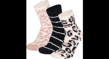 Apollo - Bedsokken dames - Blauw-Roze - 3-Pak - One Size - Slaapsokken - Fluffy sokken - Warme sokken