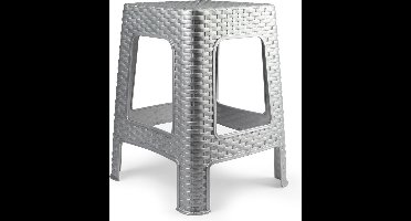 Plasticforte zit/bijzet krukje - Rotan line - zilvergrijs - kunststof - 36 x 36 x 45 cm - opstapje