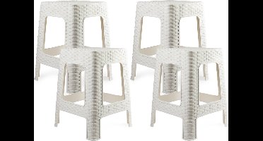 Plasticforte zit/bijzet krukje - 4x - Rotan line - wit - kunststof - 36 x 36 x 45 cm - opstapje