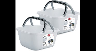 Stefanplast Wasmand/draagmand/teil met hengsel - 2x - kunststof - 14 Liter - wit - 35 x 35 x 18 cm - Schoonmaak/huishoud teilen