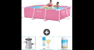 Intex Rechthoekig Frame Zwembad - 220 x 150 x 60 cm - Roze - Inclusief Zwembadfilterpomp - Testrips - Chloor