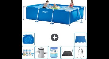 Intex Rechthoekig Frame Zwembad - 300 x 200 x 75 cm - Blauw - Inclusief Onderhoudspakket - Zwembadfilterpomp - Filter - Solar Mat - Ladder - Voetenbad - Vloertegels