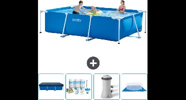 Intex Rechthoekig Frame Zwembad - 300 x 200 x 75 cm - Blauw - Inclusief Afdekzeil - Onderhoudspakket - Zwembadfilterpomp - Grondzeil