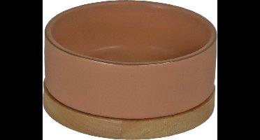 De Boon - Honden Eetbak - keramiek/hout - zalm roze - 13cm