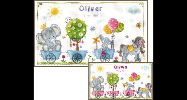 borduurpakket PN0150531 "dierenkoets", geboorte (incl. blauw/rose garen)