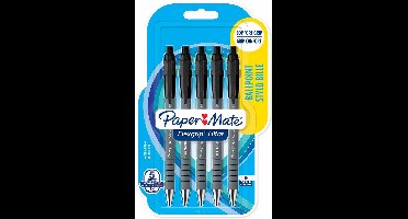 Paper Mate Flexgrip Ultra-balpennen met drukknop | Medium punt (1,0 mm) | Zwart | 5 stuks