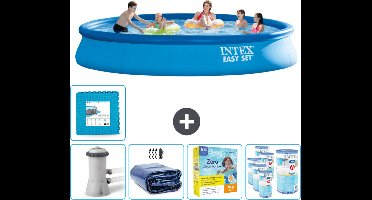 Intex Rond Opblaasbaar Easy Set Zwembad - 457 x 84 cm - Blauw - Inclusief Pomp Solarzeil - Onderhoudspakket - Filters - Vloertegels