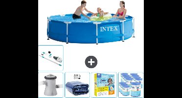 Intex Rond Frame Zwembad - 305 x 76 cm - Blauw - Inclusief Pomp Solarzeil - Onderhoudspakket - Filters - Stofzuiger