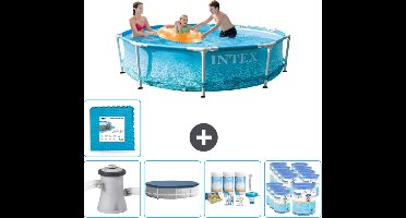 Intex Rond Frame Zwembad - 305 x 76 cm - Waterprint - Inclusief Pomp Afdekzeil - Onderhoudspakket - Filters - Vloertegels