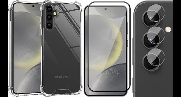 Hoesje geschikt voor Samsung Galaxy S24 Plus - Screenprotector Volledig Dekkend Glas & Camera - Shockproof Transparant