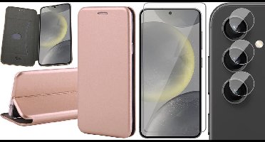 Hoesje geschikt voor Samsung Galaxy S24 Plus - Screenprotector Glas & Camera - Wallet Book Case Rosegoud