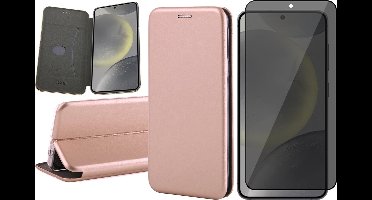 Hoesje geschikt voor Samsung Galaxy S24 Plus - Privacy Screenprotector Volledig Dekkend Glas - Wallet Book Case Rosegoud