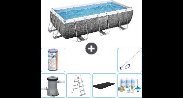 Bestway Rechthoekig Power Steel Zwembad - Rattanprint - 404 x 201 x 100 - Inclusief Pomp - Ladder Afdekzeil - Onderhoudspakket - Filter - Schoonmaakset