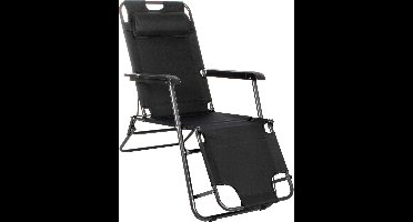 Springos Tuinstoel | Ligstoel | Opvouwbaar | Verstelbaar | Ergonomische Hoofdsteun | Zwart