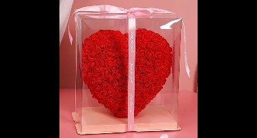 Rose/Rozen Hartvorm Bloem - Kunstrozen - Handgemaakte Cadeau Voor Moederdag-Valentijnsdag-Verjaardagen-Vrijgezellenfeesten-Bruiloften - Inclusief Transparante Geschenkdoos -