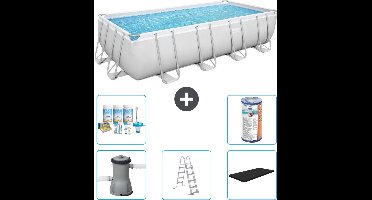 Bestway Rechthoekig Power Steel Zwembad - 488 x 244 x 122 - Grijs Inclusief Pomp - Ladder - Afdekzeil Onderhoudspakket - Filter