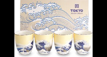 Tokyo Design Studio - Kawaii - Koppenset - 4 Stuks - 7x8cm -170ml - Tokyo Design Kawaii Hokusai Theeset (4-delig)