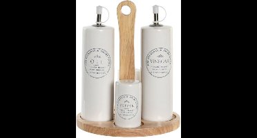 Items Azijn/Olie flessen tafelset - met peper/zout vaatjes - keramiek/bamboe - wit - modern/design