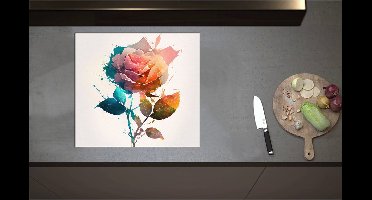 Inductieplaat Beschermer - Abstracte Roos van Verschillende Kleuren op Witte Achtergrond - 60x55 cm - 2 mm Dik - Inductie Beschermer - Bescherming Inductiekookplaat - Kookplaat Beschermer van Wit Vinyl