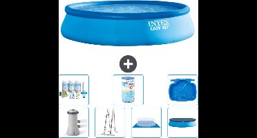Intex Rond Opblaasbaar Easy Set Zwembad - 457 x 107 cm - Blauw - Inclusief Pomp - Ladder - Grondzeil - Afdekzeil Onderhoudspakket - Filter - Voetenbad
