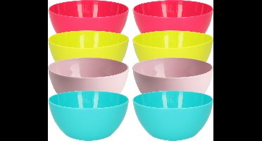 Plasticforte Kommetjes/schaaltjes - 8x stuks - dessert/ontbijt - kunststof - D14 cm - kleurenmix