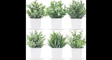 Potkunstplanten binnen een set van 6 leuke nieuwe planten in potten, klein groen gras, potplanten, decoratieve kunstplanten voor huis, kantine, balkon, kantoor, badkamer, decoratie
