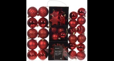 Decoris kerstballen en kerstornamenten - 40x - kunststof - rood - mix