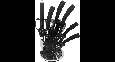 8 stuks messen set met acrylstandaard - zwart marmer