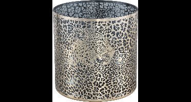 PTMD Loiza Gold luxe glazen windlicht luipaard print L - 20x20x20 cm