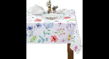 Tafelkleed, 100% katoen, 140 cm x 180 cm, decoratieve vierkante tafelkleden, wasbaar tafelkleed voor moederdaggeschenken, bruiloft, restaurant, Just Floral - lente/zomer