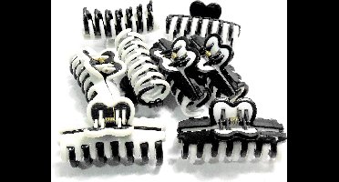 8 grote haarklemmen 9 cm zwart-wit
