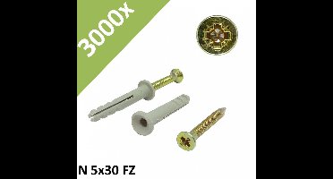 Fischer N 5x30 FZ # 50338 - Kunststof slagplugschroef voorgemonteerd - 3000x