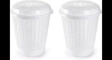 PlasticForte Wasmand met deksel - Set van 2x stuks - 50 liter - wit - rond - D45 x H57 cm - opbergmand