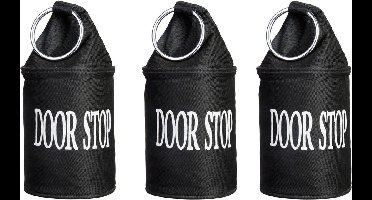 Canvas deurstopper zwart met ring - 3x - H15 cm - Deur vastzetter - Deurstop 2,7 kg