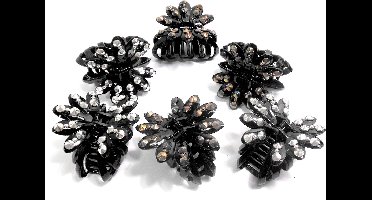 6 haarklemmen 8,5 cm met grote strass punten mix 3x licht / 3x donker