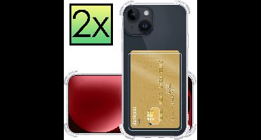 Hoesje - 2 Stuks - Geschikt voor Apple iPhone 15 Plus - Met Pashouder en Kaarthouder - Telefoon Hoes Shockproof - Siliconen Case - Back Cover - Shock Proof - Pasjes Houder - Transparant