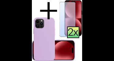 Hoesje - Met 2x Screenprotector - Geschikt voor Apple iPhone 15 Pro - Sterk & Shockproof - Back Cover - Siliconen Case - Telefoon Hoes - Lila