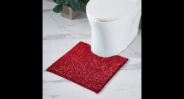 Badmat antislip wc-mat met uitsparing, als badmatset te combineren, badkamertapijt, badmat, wasbaar van chenille, voor vrijstaande toiletten, rood, 45 x 45 cm