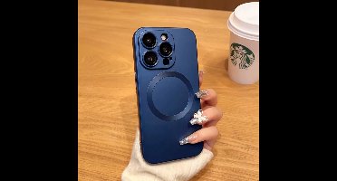 Shockproof Hoesje Blauw - Geschikt voor iPhone 15 Pro Max - Met Magneetring en Camera Protectors - Super Stevige Ultra TPU Case - Siliconen Soft Touch - Magneet Compatible