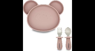 Youly® Serviesset - Baby Servies - Kinderbestek - Baby bord - Kinderborden - Eetset Baby - Siliconen - Roze