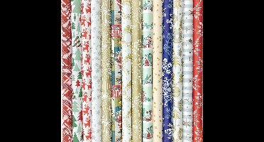 7 rollen Kerst Cadeaupapier assortiment 200 x 70 cm