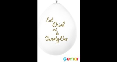 Ballonnen Eat drink and be 21 Wit met opdruk Goud (lucht)