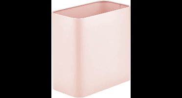 Rechthoekige vuilnisemmer, compacte afvalemmer voor badkamer, kantoor en keuken met voldoende ruimte voor het afval, metalen prullenbak, lichtroze