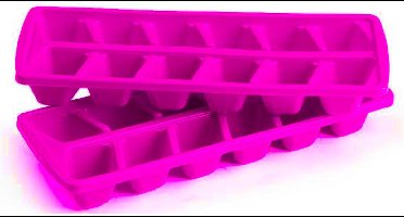 Plasticforte IJsblokjesvormen set 2x stuks met deksel - 24 ijsklontjes - kunststof - roze