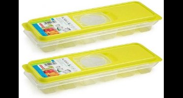 PlasticForte IJsblokjesvorm met deksel - 2x - 12 ijsklontjes - kunststof - groen - ijsblokjes maken