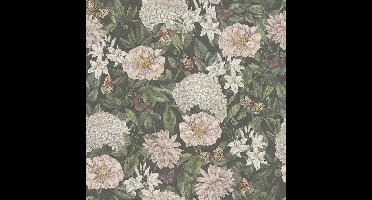 VLINDERS EN BLOEMEN BEHANG | Botanisch & Dieren - Zwart Groen Wit Roze Geel - Living Walls Drawn Into Nature