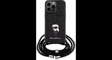 iPhone 15 Pro Backcase hoesje - Karl Lagerfeld - Effen Zwart - Kunstleer